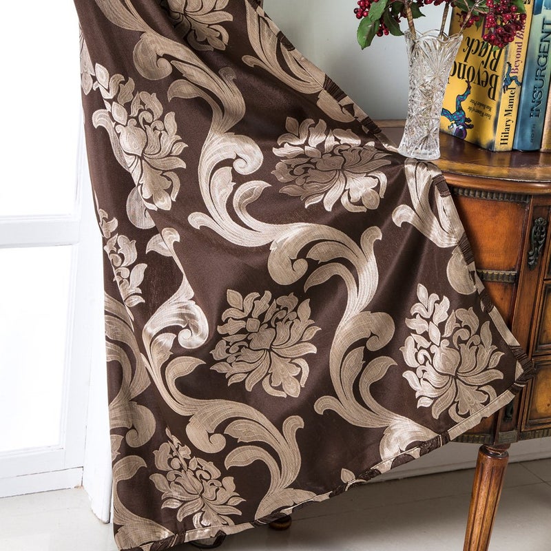 NAPEARL Damask Curtains-Fancy Jacquard Semi-Blackout Brown Curtain Drapes for legant & Private Living Room & Bedroom, Luxury Curtains 96 Inches Length (2 Panels, Each 52 x 96 Inches) - Image 4